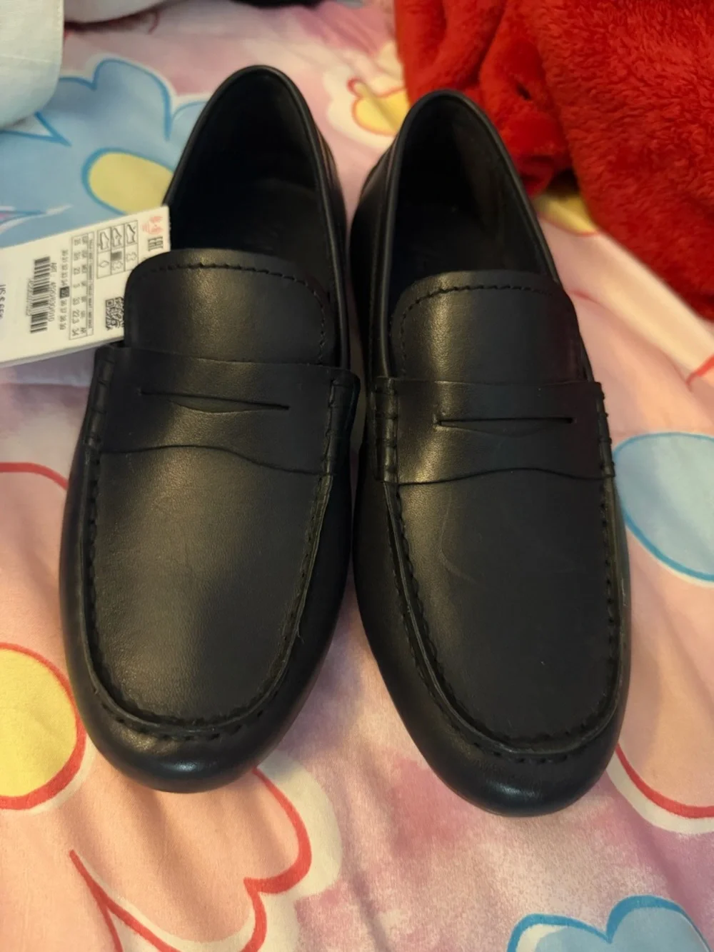 ZARA Men's Black Leather Slip-On Penny Loafers